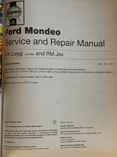 Haynes Manual Ford Mondeo 93-96 Petrol Service and Repair Manual (8f) - Picture 3 of 3