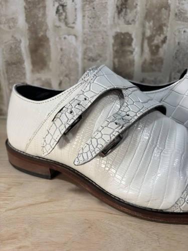 25458⭐️Stacy Adams Scarpe Pelle Toscano Doppio Cinturino Monk⭐️Bianco⭐️Coccodrillo⭐️ - Foto 8 di 16