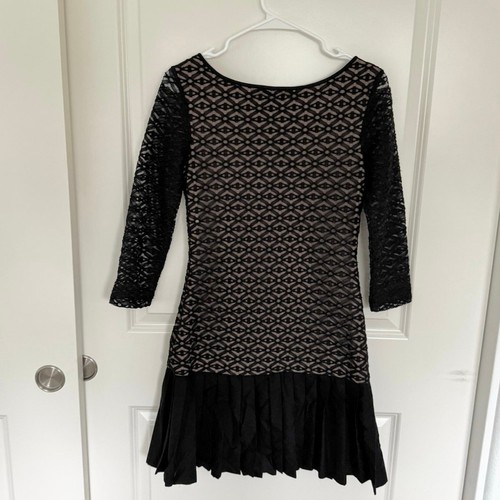 Mark + James By Badgley Mischka Drop Waist Pleated Mini Dress Black XS - Picture 3 of 5