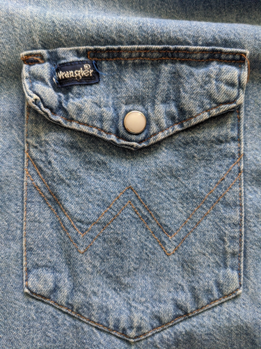 Vintage Wrangler National Finals Rodeo Denim Shirt Mens Size L Blue Cowboy Y2K - Picture 3 of 8