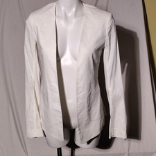 Theory Ivory Open Front Linen Blend Blazer Size 6 Surgeon Cuffs - Imperfect