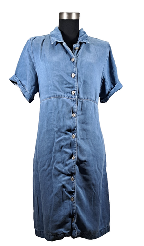 Y2K 90s Coldwater Creek Tencel Lyocell Denim Maxi Dress All Button Front Size 16 - Picture 4 of 6