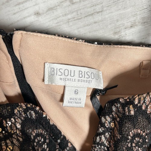 Bisou Bisou Damenkleid goldfarben Pailletten schwarz Spitze Etui Größe 6 neu mit Etikett - Bild 5 von 7