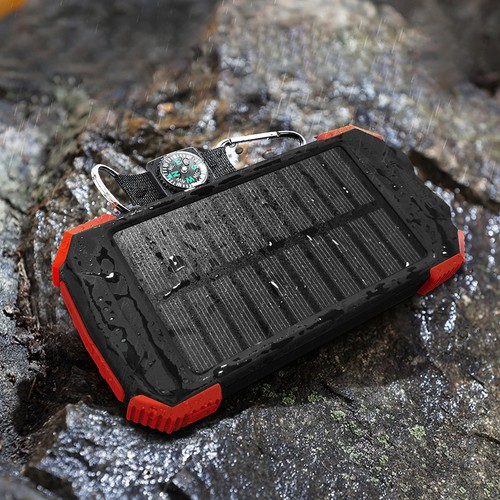 Batterie Externe Solaire 10000mAh Antichocs IPX4 Lampe Torche Akashi Noir - Foto 6 di 6