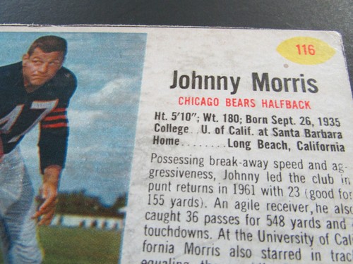 1962 Post Cereal Football Hand Cut Card #116 Johnny Morris L1 - Picture 2 of 3
