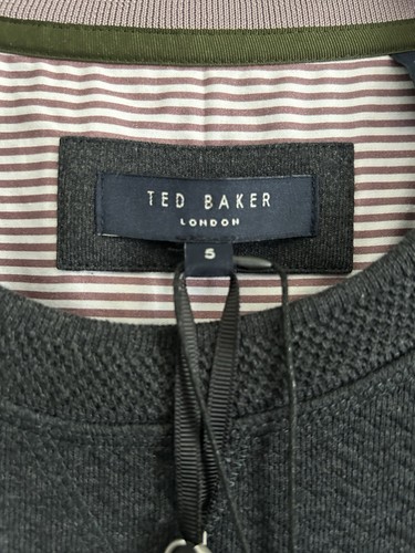 NUOVO CON ETICHETTE TED BAKER LONDON UOMO TRAPUNTATO DAVANTI MANICA LUNGA SLIMFIT GRIGIO ANTRACITE TAGLIA 5 - Foto 3 di 17