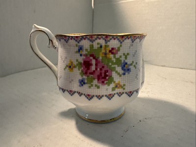 Royal Albert Petite Point Coffee Tea Cup 2.75  Floral White Gold England Pm