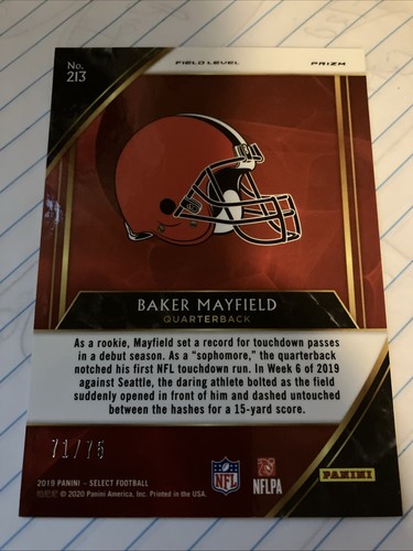Panini 2019 Select Field Level Blue Prizm /75 Baker Mayfield #213 Browns H403 - Foto 2 di 2