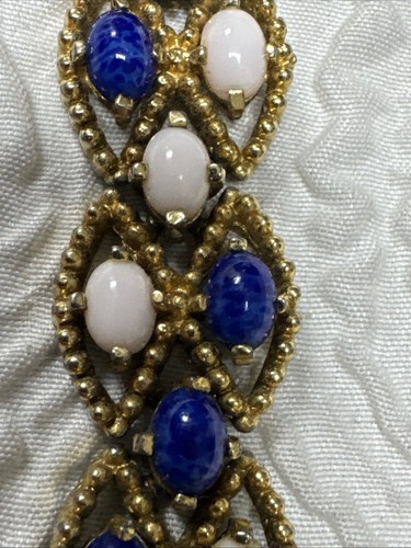 Vintage Panetta signiert goldfarbene Glieder 7" Armband Kunstkoralle blau Lapislazuli - Bild 5 von 12