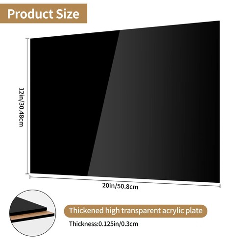 Lesnlok 12 x 20 Black Acrylic Sheet 1/8 inch Thick 3mm 2 Pieces Black Plexigl... - Picture 2 of 7