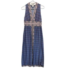 Wisp Maxi Dress Blue Border Print V-Neck Boho Sleeveless Size 4P