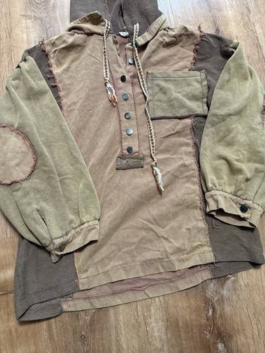 Chaqueta con Capucha POL Patchwork Envejecida Para Mujer Talla Pequeña Suelta Otoño Tonos Terrosos - Imagen 4 de 8