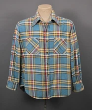 Men's VTG 70s Big Mac Blue & Yellow Plaid Cotton Flannel Shirt Sz L 1970s