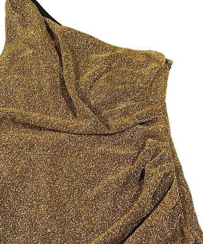 Lulus Dress Womens L Gold Lurex One Shoulder Mini Sheath Bodycon Cocktail Party - Picture 3 of 14