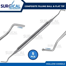 5 Dental Composite Filling 2.0/2.5mm Ball Flat Tips Burnisher Silver German Gr