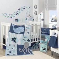Oceania 6-Piece Baby Crib Bedding Set - Blue Ocean, Nautical, Aquatic, Whale,...