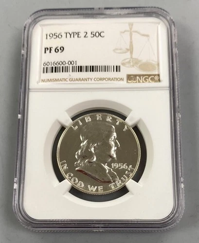 1956 Type-2 US 90% Silver Proof Franklin 50c NGC PF69  scarce L24289