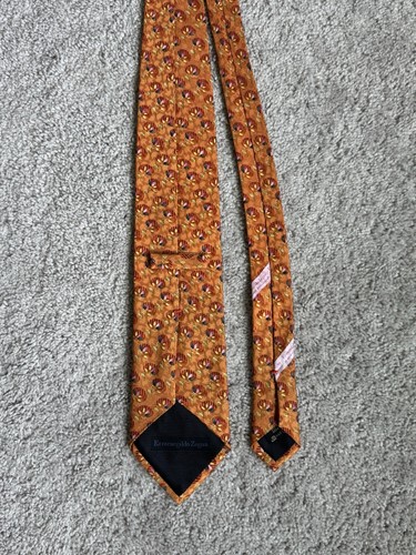 Ermenegildo Zegna Orange Floral Silk Tie Made In Italy - Picture 4 of 7