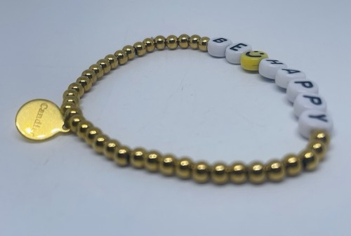 Candier Gold Plated Be Happy Beaded Charm Bracelet One Size Fits Most Fun Chic - Picture 10 of 12