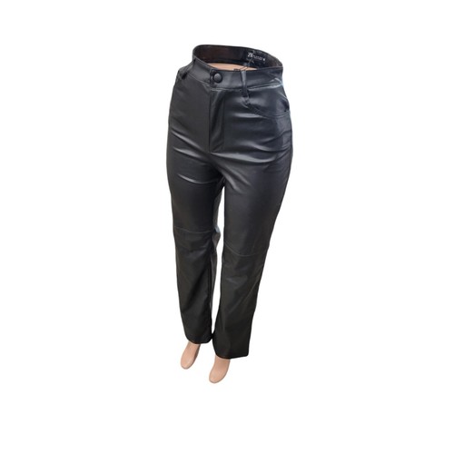 ZARA Womens Faux Leather 90s High Rise Straight Leg Full Length Pant Size XS - Picture 3 of 10
