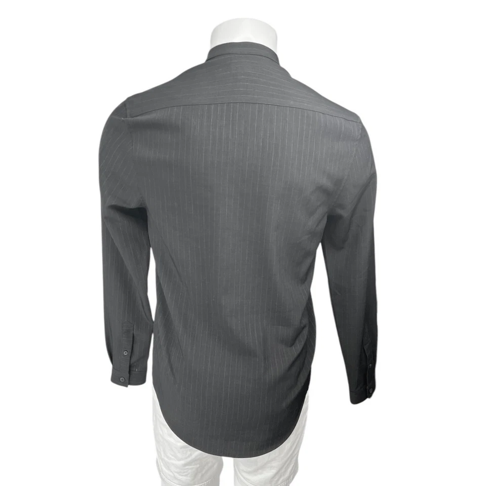 Camisa Top Zara Para Hombre Gris A Rayas Cuello Banda Manga Larga Con Botones Talla S Foto 2 de 3
