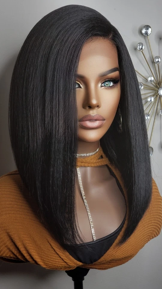 Nueva Peluca Negra Recta Bob Estilo Envolvente Encaje Frontal Mujeres Moda Pelucas de Cabello Foto 3 de 4