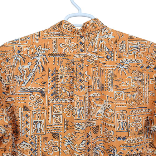 Camisa REYN SPOONER Vintage Para Hombre L Naranja Estampado Reverso Hawaiano AOP Popover - Imagen 10 de 11