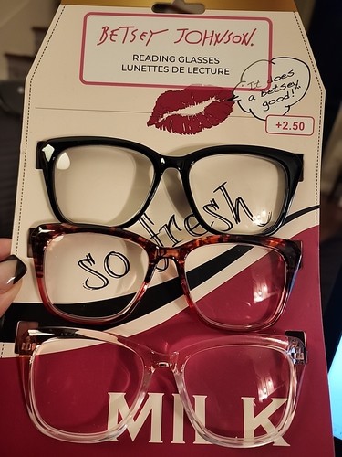 BETSEY JOHNSON 3 Pair  Readers Cat's Eye Black, Tortoise, Pink Reading Glasses - Picture 2 of 6