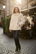 Ladies Vintage White Blush Mink Bomber Jacket Large