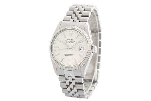 Rolex Mens Datejust 16014 Silver Dial 18K White Gold Steel Jubilee Band Watch - Picture 5 of 6