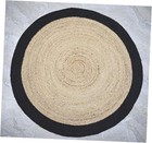 Rug Round Natural Jute Hand Woven Braided Area Rug Beige with Black Color 