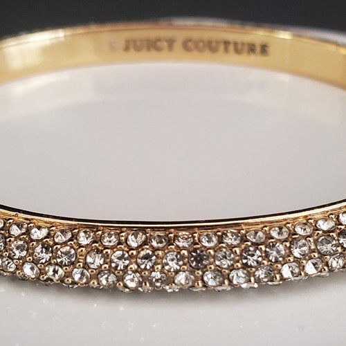 Juicy Couture Hinged Bangle Pave Crystals Gold Plated Setting Bling Dressy - Picture 3 of 11