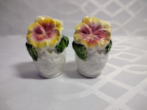 Salero/pimentero Lefton China vintage flor amarilla y rosa Japón - Imagen 1 de 8