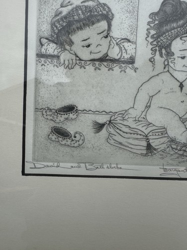 Margaret Ann Gaug David und Bath Bleistift signiert gerahmter Druck 13x12 Rahmen - Bild 4 von 9