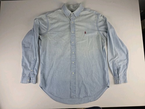 Vintage Ralph Lauren Polo Light Blue Faded Denim Button Down Shirt Mens Large - Picture 1 of 9