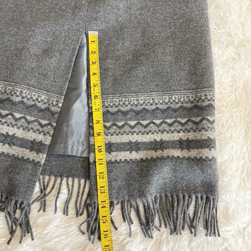 Vintage Talbots Wool Blend Midi Skirt Women Size 14 Petite Gray Fringe Hem Y2K - Picture 10 of 16