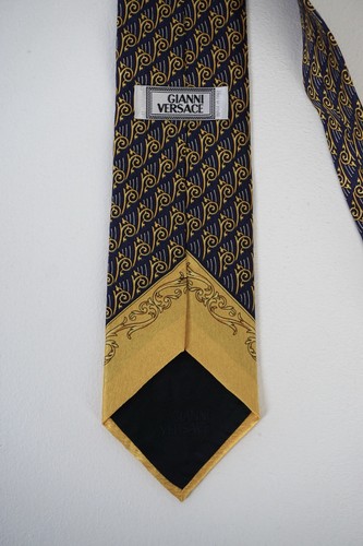 Gianni Versace Krawatte 100% Seide gold dunkelblau verziert Barock Print Italy - Bild 6 von 8