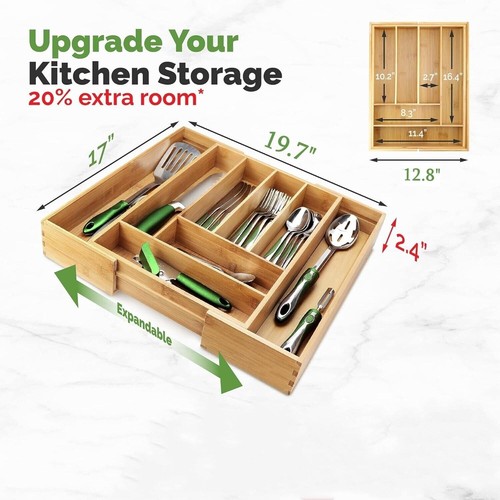 Expandable Bamboo Drawer Organizer For Kitchen, Office, Bedroom And More Storage - Picture 3 of 6