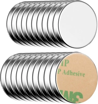 ECENCE Neodymium Magnets - 20 Round Self-Adhesive Stick-On Disc Magnets - 0.39x