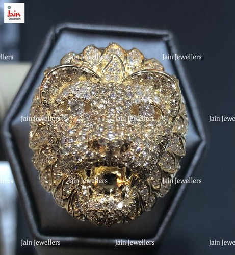 3.60 - 4 Ct H-I/VS1 Round Diamonds Lion Men's Ring 18Kt Yellow Real Gold - Picture 4 of 6