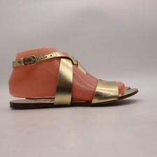 J Crew Sandal Women's Size 7 Gold Metallic Flat Summer Strappy Slide Italy 0567