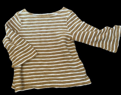 Gap Women Mustard Yellow Striped Top S Casual Woven Cotton Beach Nautical Style - Picture 5 of 8