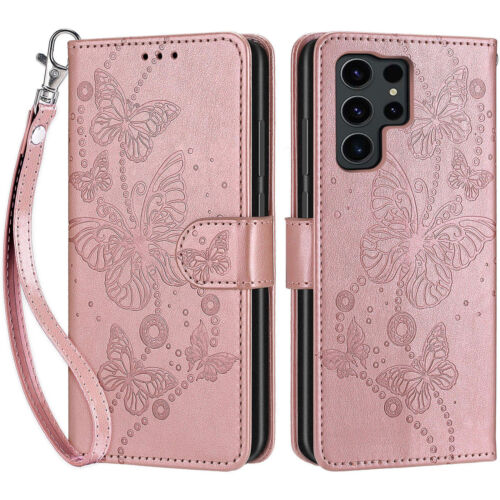 Butterfly Wallet Phone Case For iPhone Samsung Huawei Honor Google OPPO Xiaomi - Picture 2 of 9