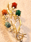 vintage gold tone carved multicolor scarab 2" lapel pin brooch