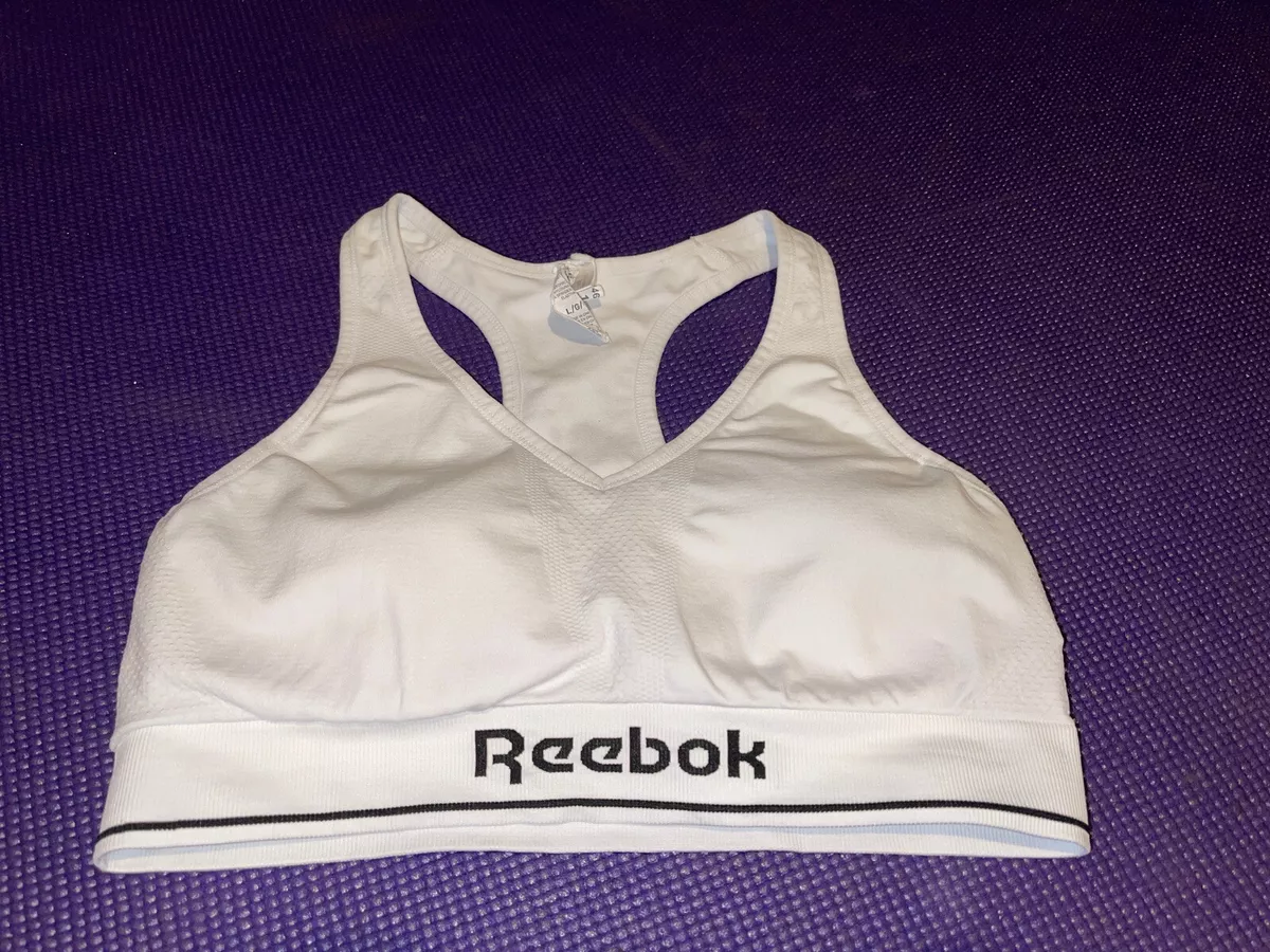 Reebok White and Black Padded Racerback Sports Bra Cropped Tank Top Size L