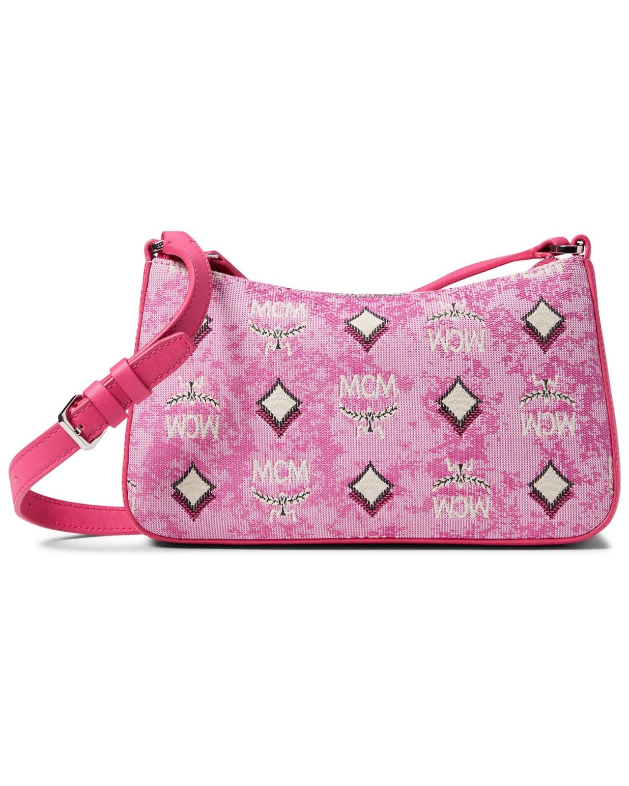 MCM Vintage Jacquard Monogram Mini Aren Shoulder Bag Pink | FASHIONPHILE