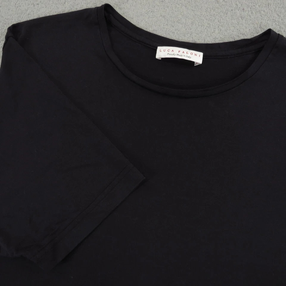 Camisa Luca Faloni Para Hombres XXL Negra Seda Algodón Manga Corta Cuello Redondo Hecha en ITALIA Foto 3 de 4