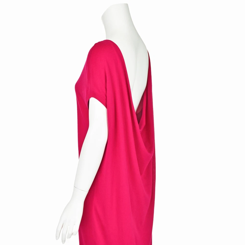 ALEXANDER McQUEEN 热粉色针织 Midi 鸡尾酒礼服,深摆背,尺寸 M — 第 4/4 张图片