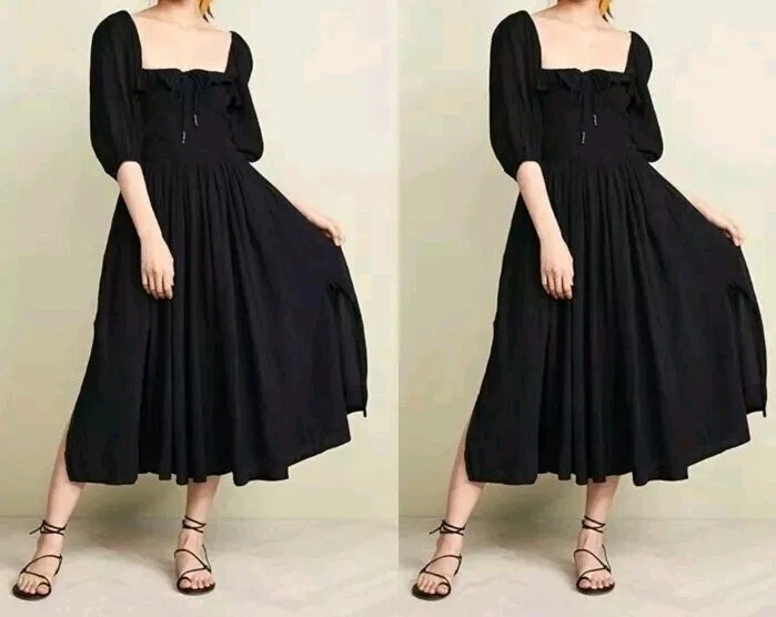 Free People Oasis Dress Cotton Gauze Peasant Romantic Feminine Black XS - Image 3 of 4