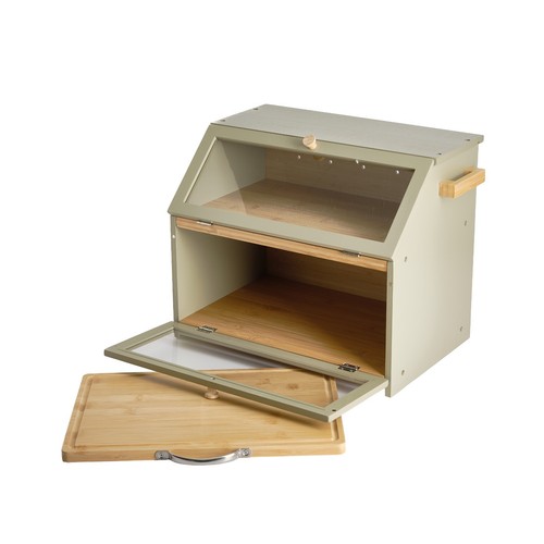 Bamboo Bread Bin Double Layer Kitchen Storage Box Large 2 Tier Cutting Board UK - Picture 6 of 80